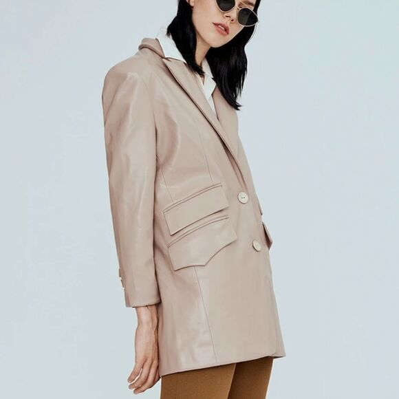 Noize Vegan Leather Blazer XS NWT  Demi Mid-Length NWT Retail $255 Nude/Taupe - Picture 8 of 12